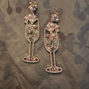 Elegant Gold and Silver Champagne Glass Earrings